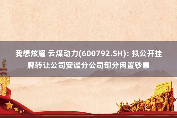 我想炫耀 云煤动力(600792.SH): 拟公开挂牌转让公司安谧分公司部分闲置钞票